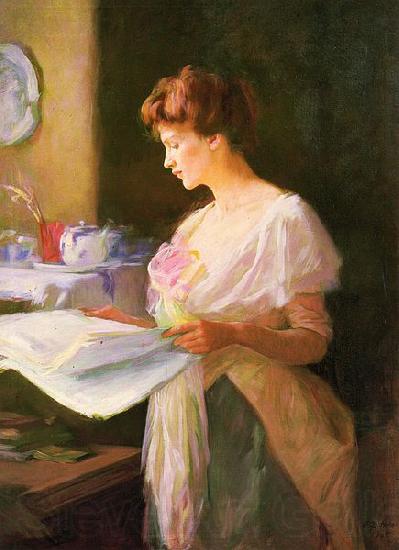 Ellen Day Hale Morning News. Private collection Spain oil painting art